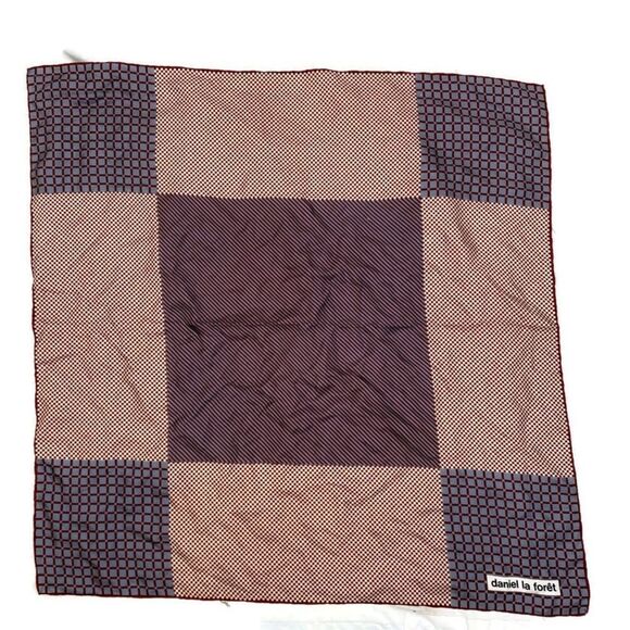 Square Daniel La Foret Brand Silk Scarf Geometric Print 26”x26” - Picture 2 of 14